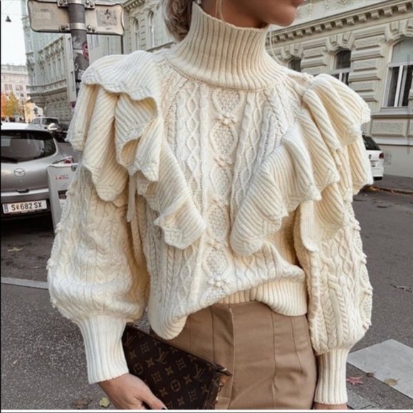 Zara Turtleneck Ruffle Sweater M 